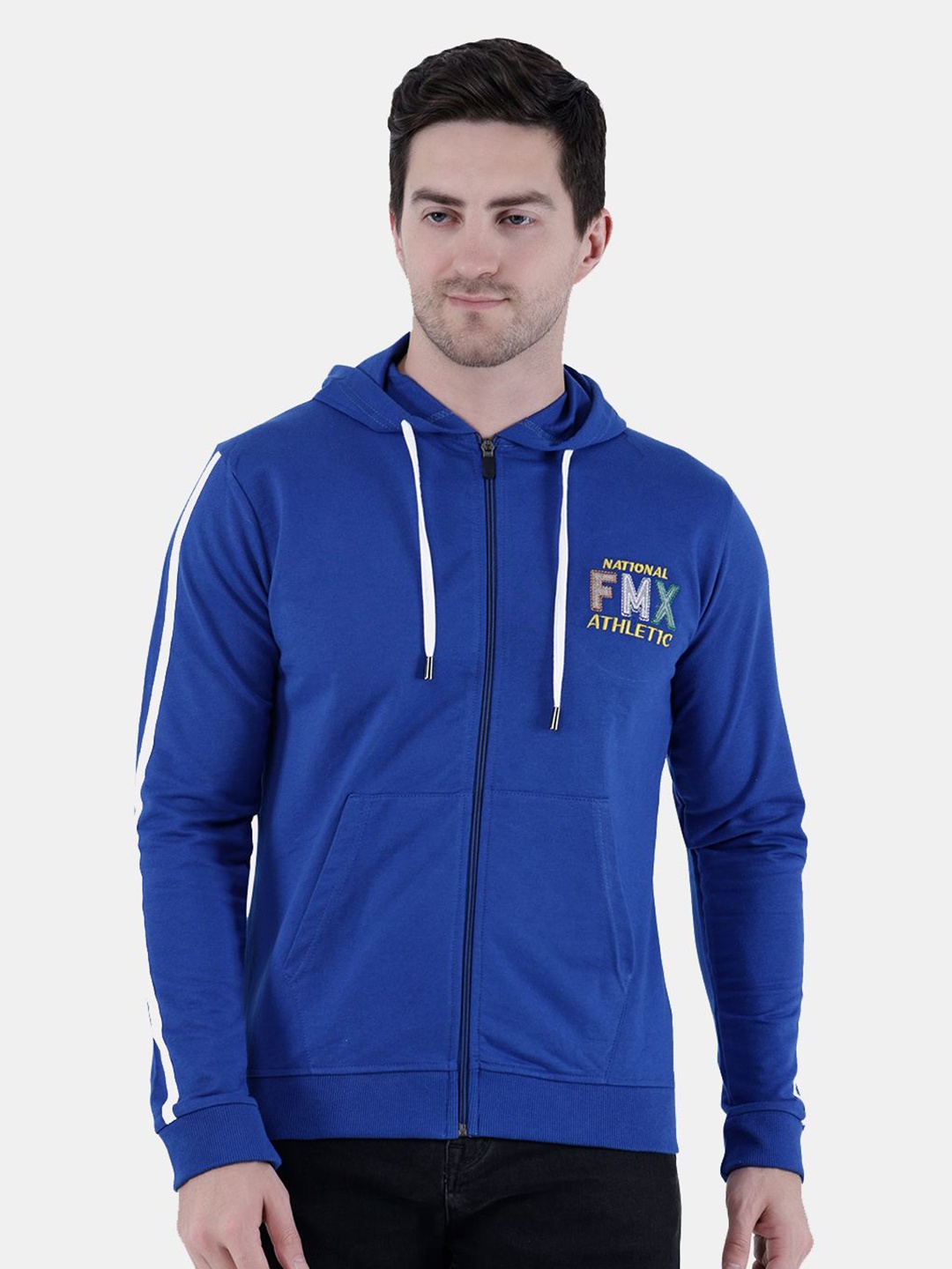 

FILMAX ORIGINALS Men Solid Brand Logo Applique Hooded Cotton Sweatshirt, Blue
