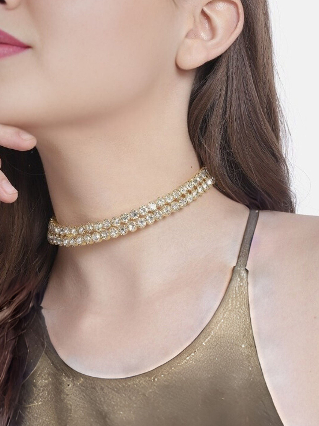

MANSIYAORANGE Gold-Plated Double Line American Diamond Stone Adjustable Choker Necklace