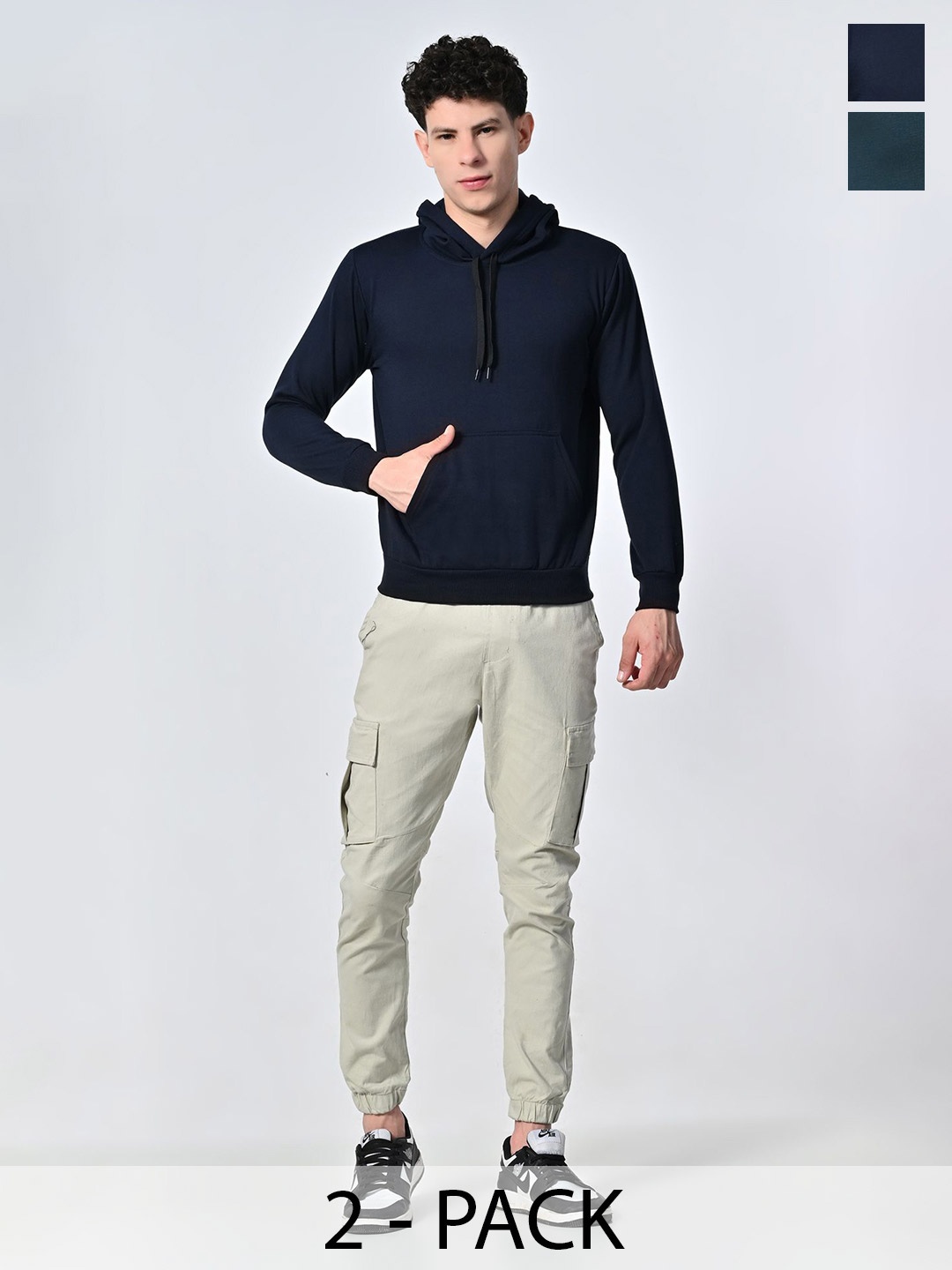 

BAESD Men Pack Of 2 Solid Hood Fleece Pullover Sweatshirts, Navy blue