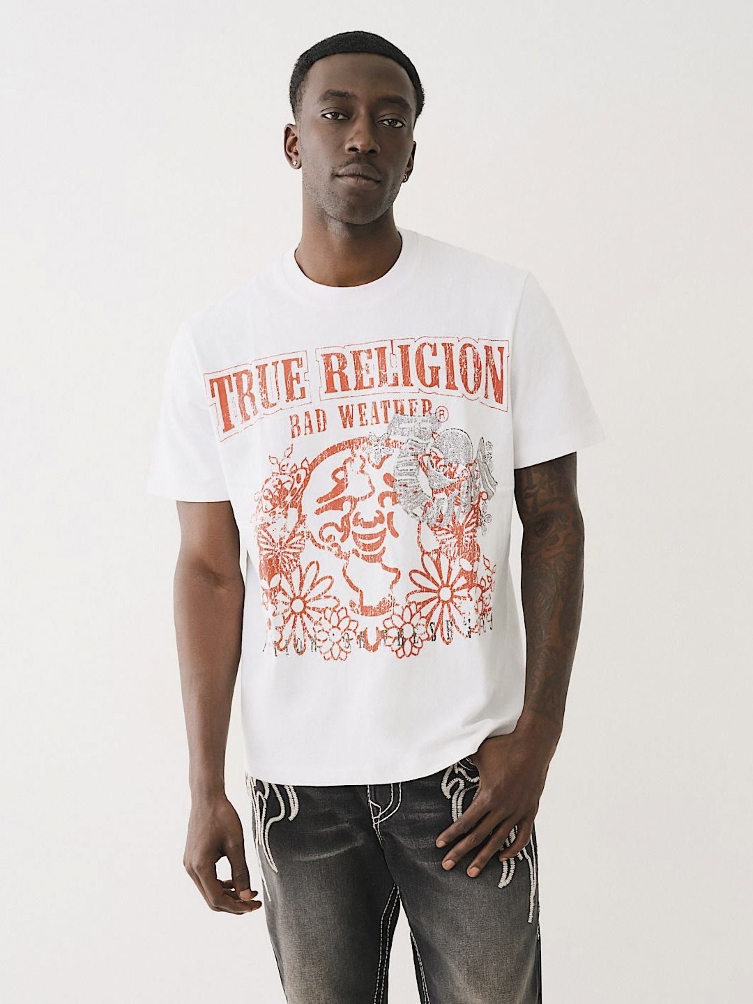 

True Religion Men Printed Extended Sleeves T-shirt, White