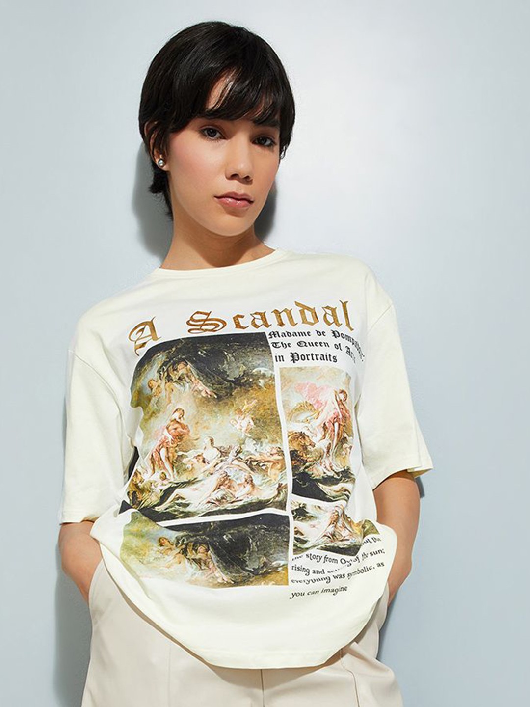 

max ALAYA F x URB_N Women Graphic Print Oversized T-shirt, Beige