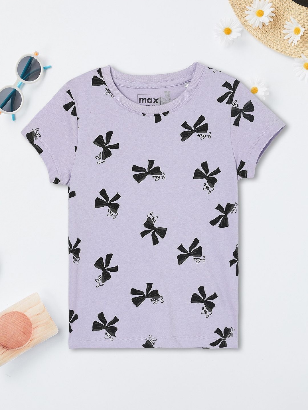 

max Girls Conversational Printed Round Neck Cotton T-shirt, Purple