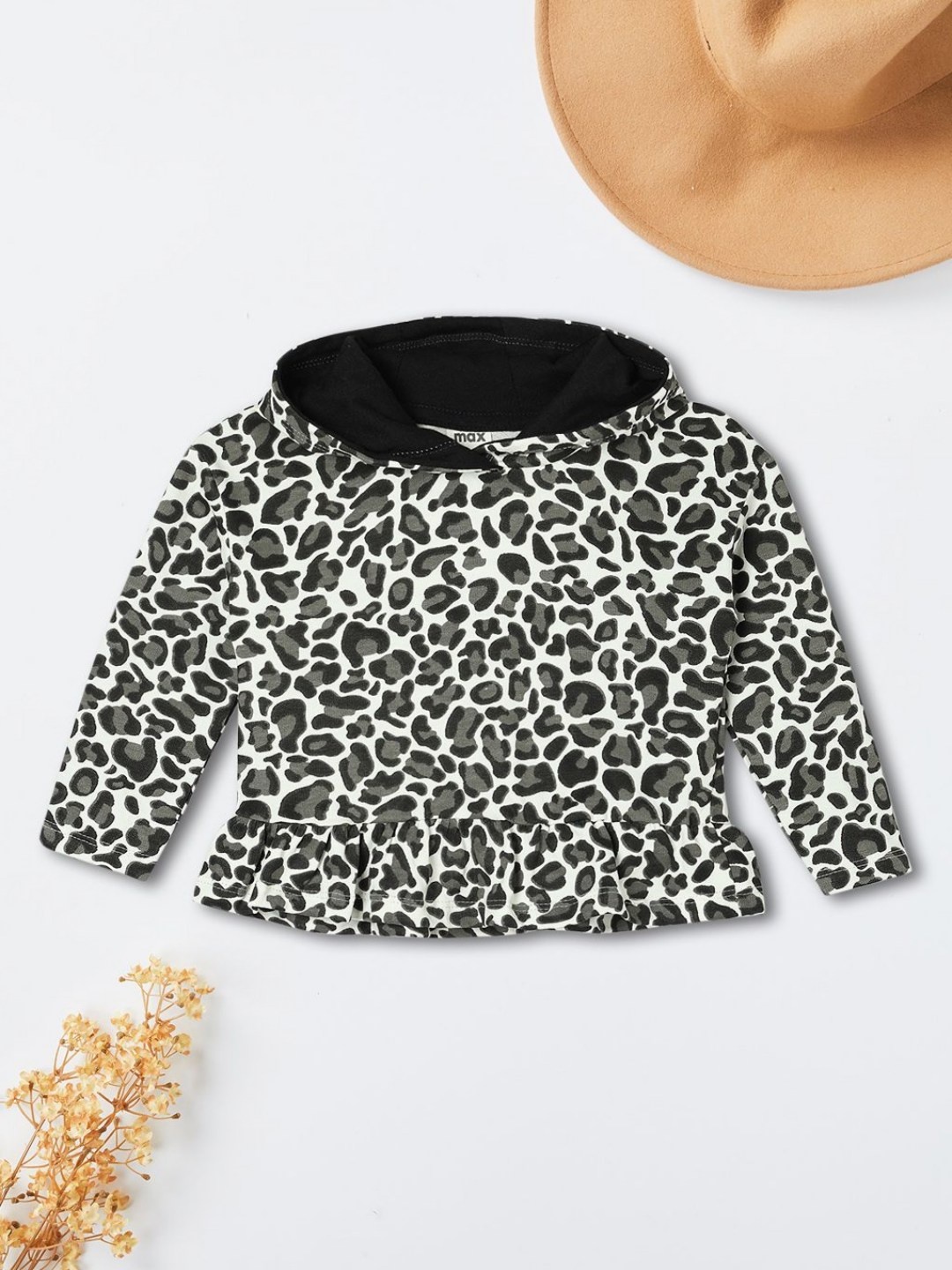 

max Girls Animal Printed Hood Cotton T-shirt, White