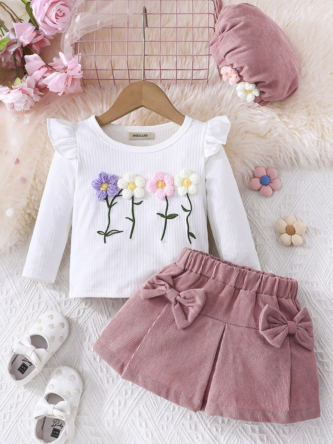 

INCLUD Girls Top with Skirt, Pink