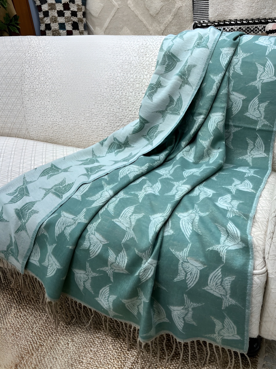 

Lyve Blue & Grey Textured Throws With Fringes