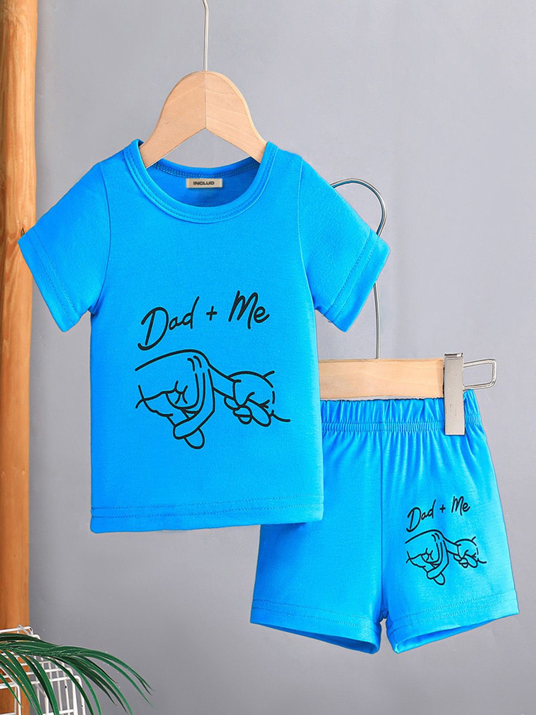 

INCLUD Boys Printed Round Neck Short Sleeves T-Shirt With Shorts, Blue