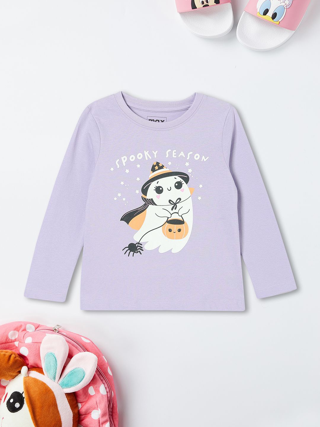 

max Girls Graphic Printed Round Neck Cotton T-shirt, Purple