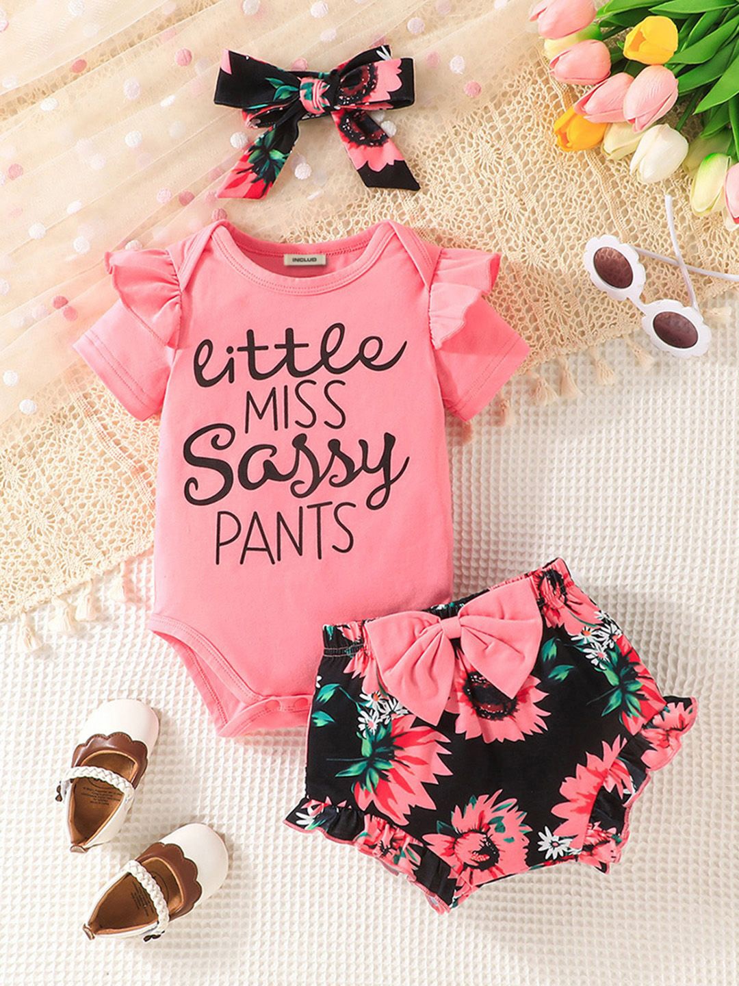 

INCLUD Girls Printed Leotard with Shorts, Pink