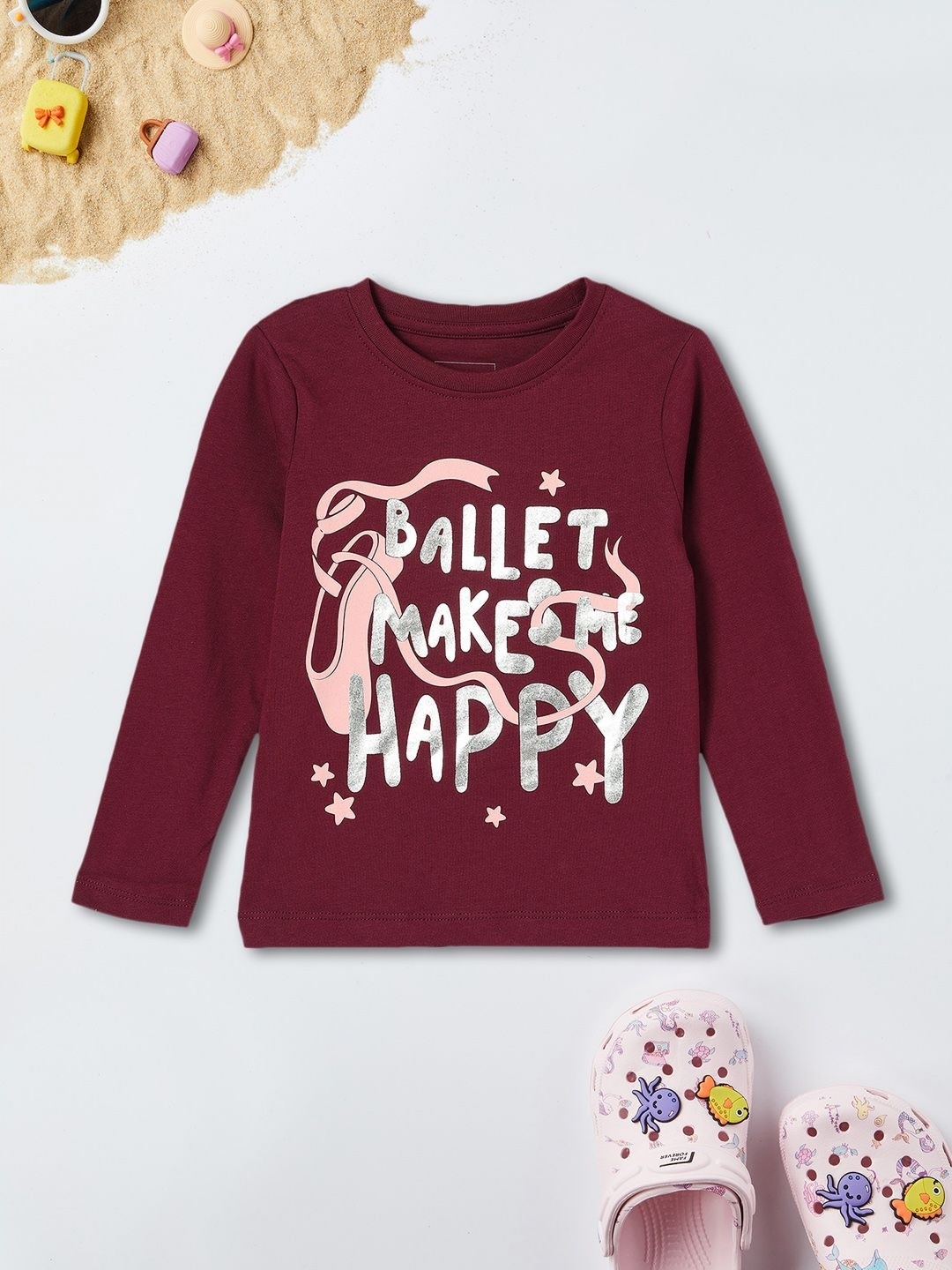 

max Girls Typography Printed Round Neck Cotton T-shirt, Red
