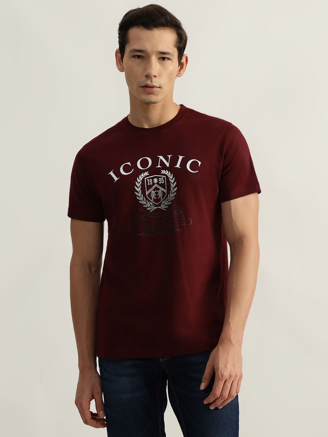 

Iconic Men Biker Printed T-shirt, Red