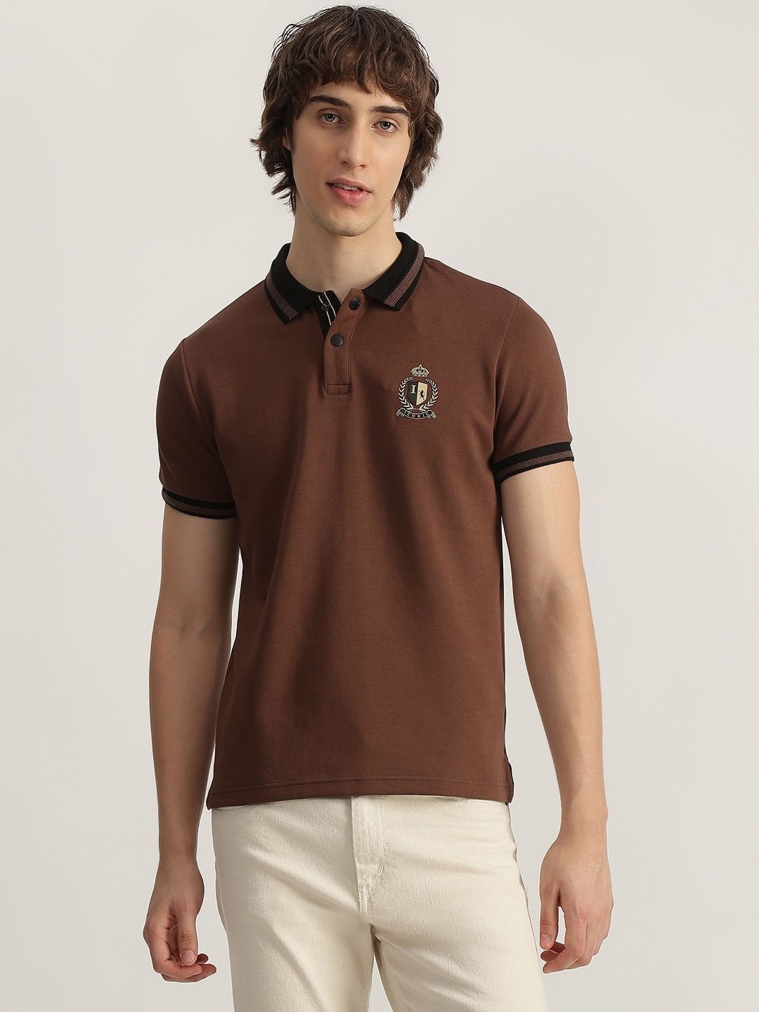 

Iconic Men Polo Collar T-shirt, Brown