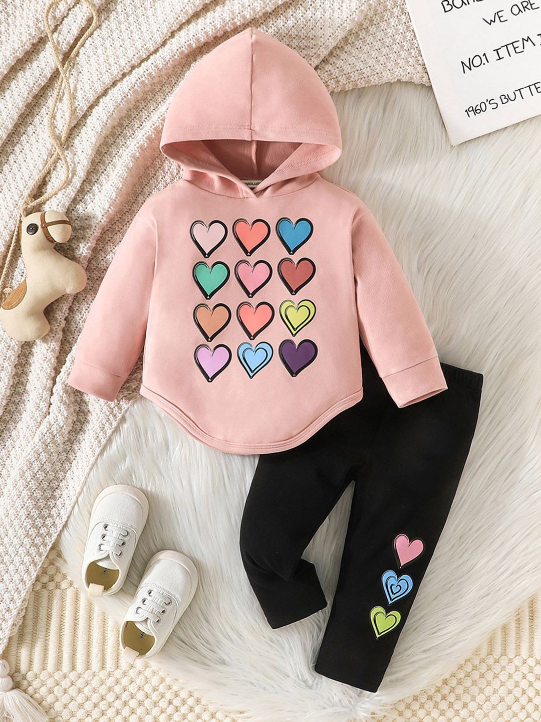 

INCLUD Girls Printed Hooded Long Sleeves Sweatshirt With Trouser, Pink