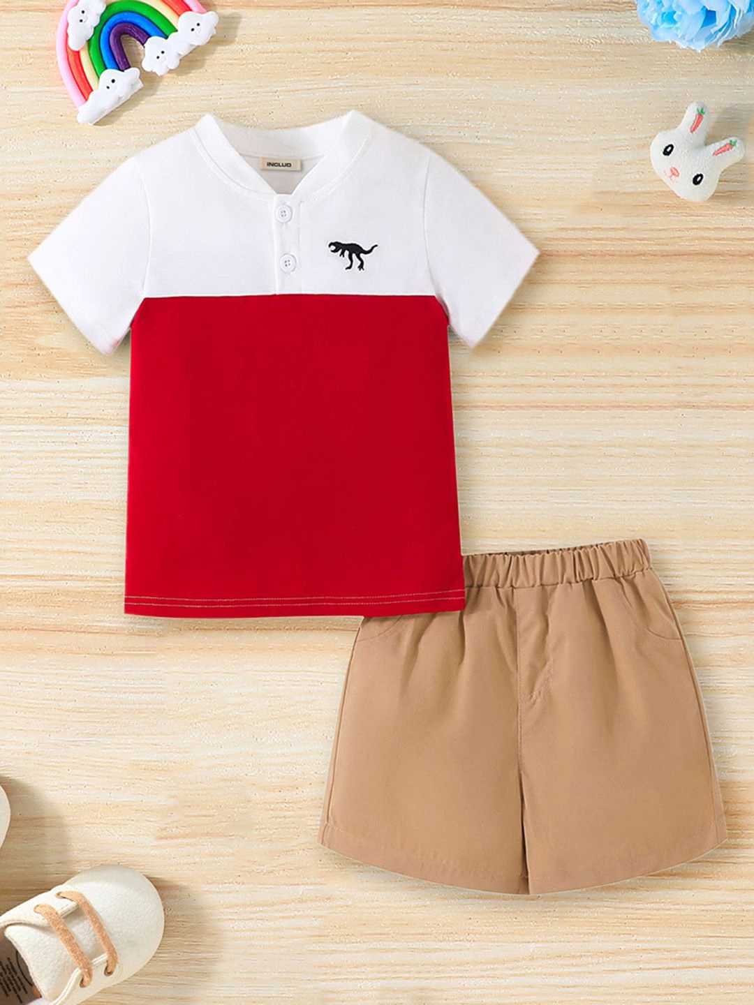 

INCLUD Boys Colourblocked T-shirt with Shorts, Red