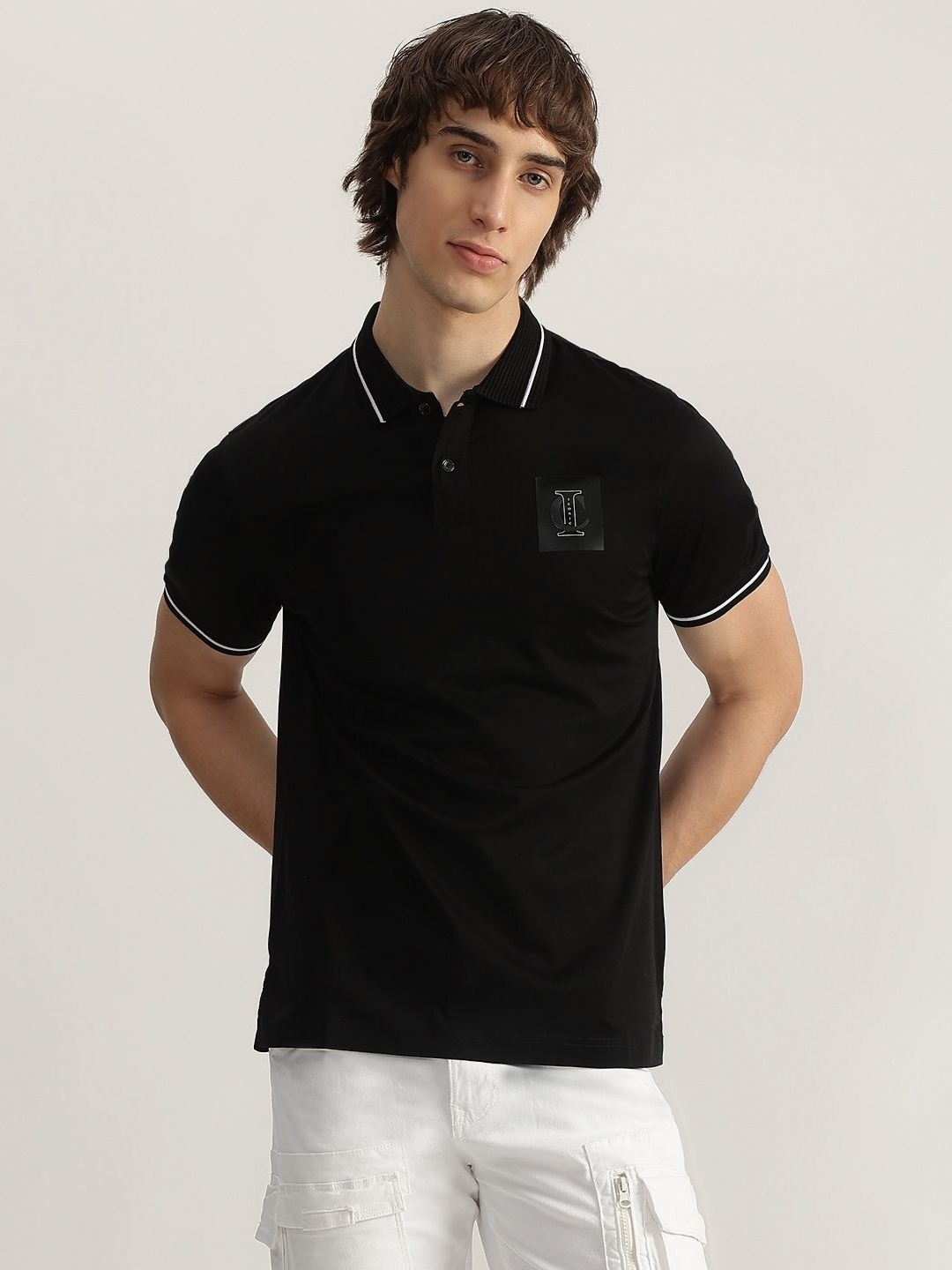 

Iconic Men Polo Collar T-shirt, Black