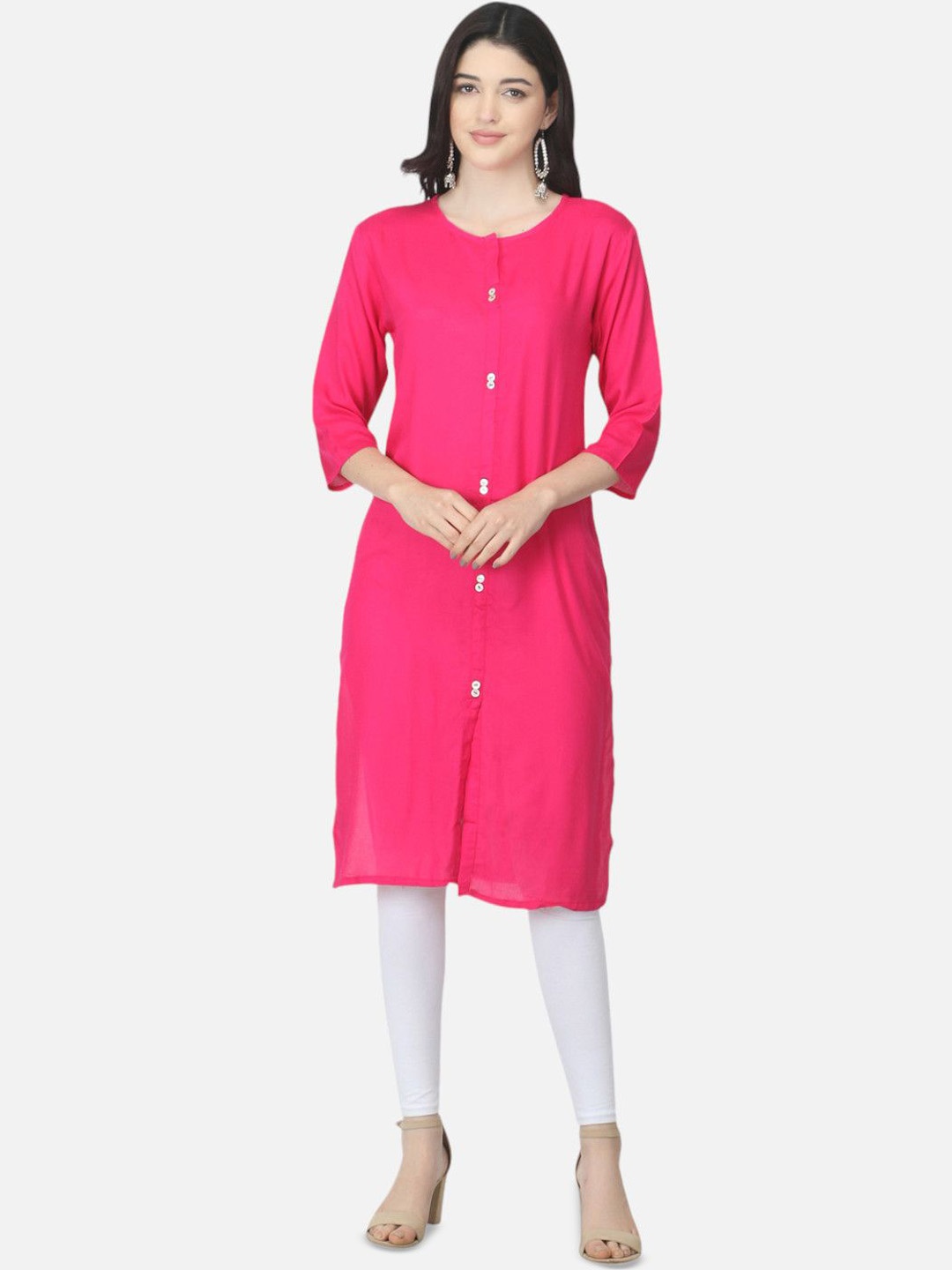

Biyu Round Neck Cotton Straight Kurta, Pink