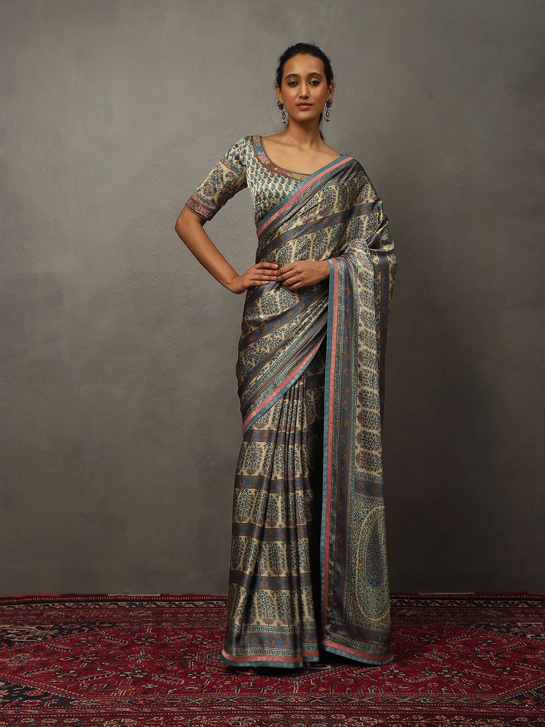 

Ri.Ritu Kumar Ethnic Motifs Printed Saree, Beige