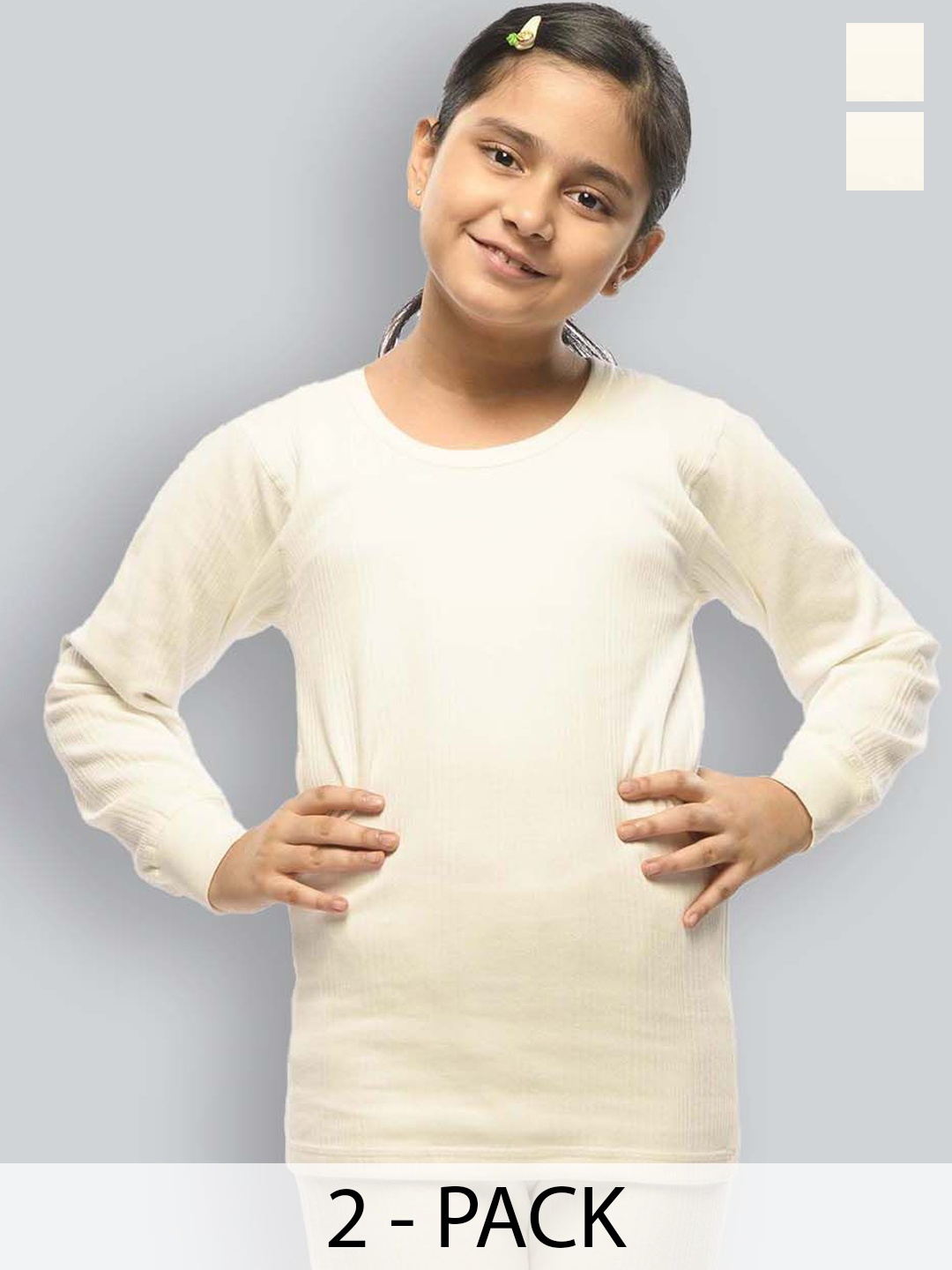 

INFERNO Girls Pack Of 2 Striped Thermal Tops, White