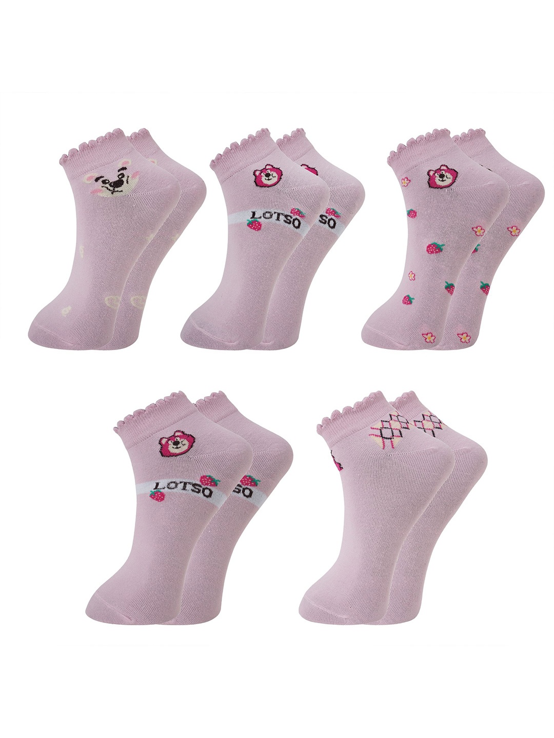 

BAESD Women Pack Of 5 Patterned Ankle-Length Socks, Purple