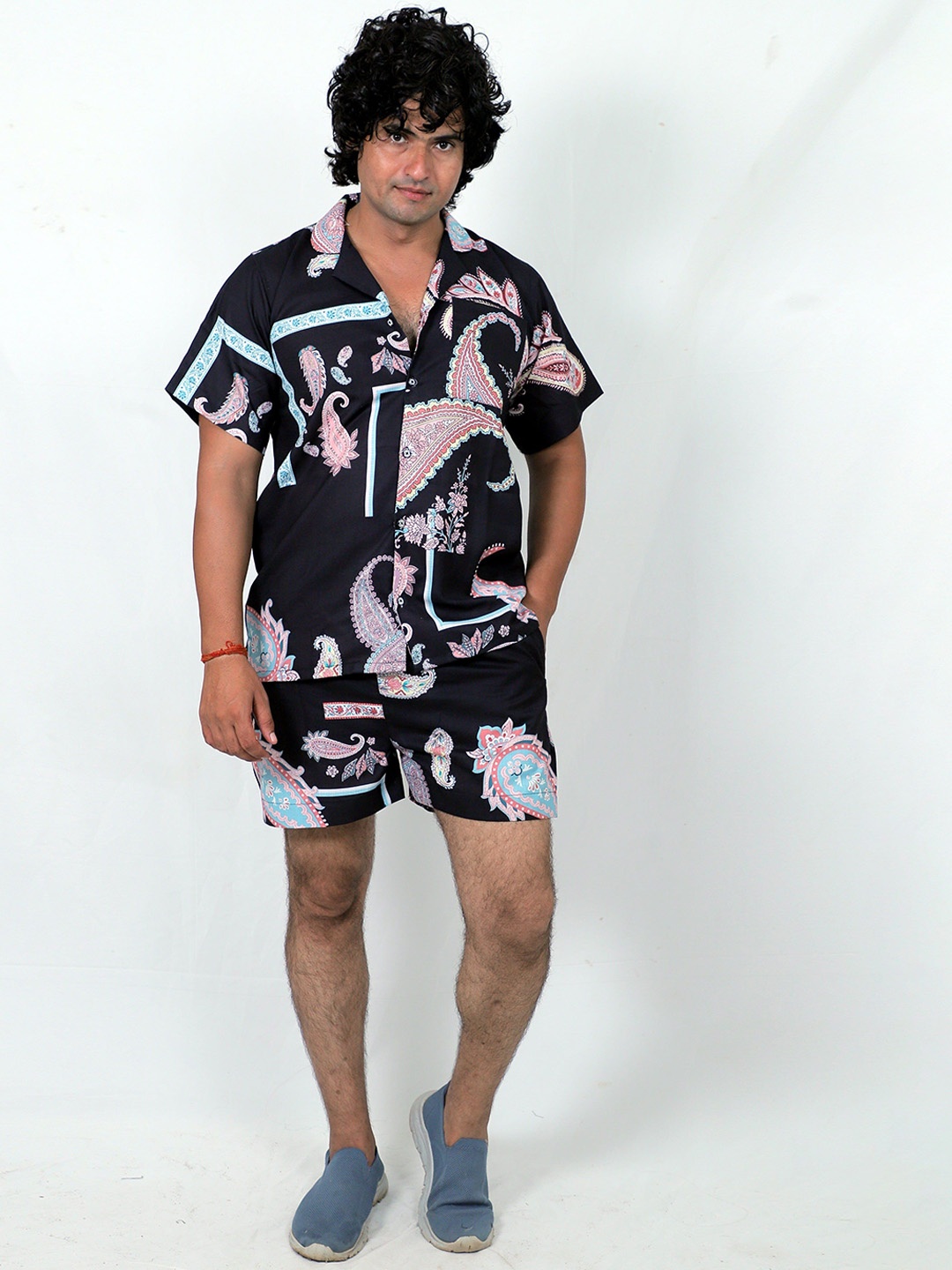 

TILISM Printed Pure Cotton Shirt With Shorts Co-Ords, Black