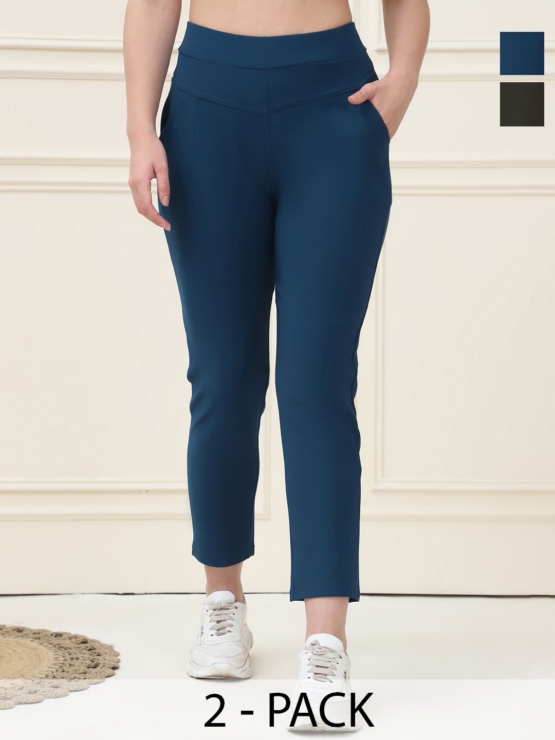 

GRACIT Women Pack Of 2 Skinny Fit Jeggings With Side Pocket, Blue