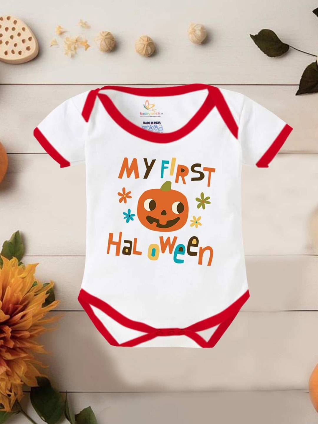 

Babywish Infants Printed Cotton Short Sleeves Rompers, White