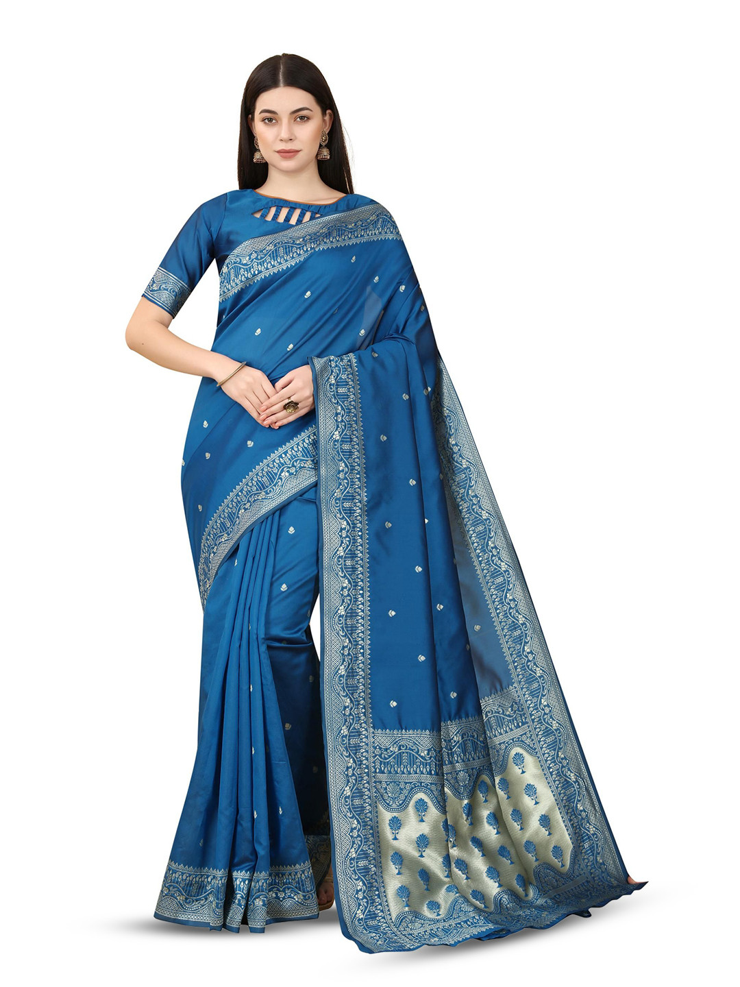 

KALINI Woven Design Zari Pure Silk Banarasi Saree, Blue