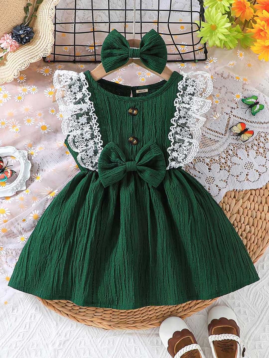

INCLUD Girls Lace Embroidered Fit & Flare Dress, Green