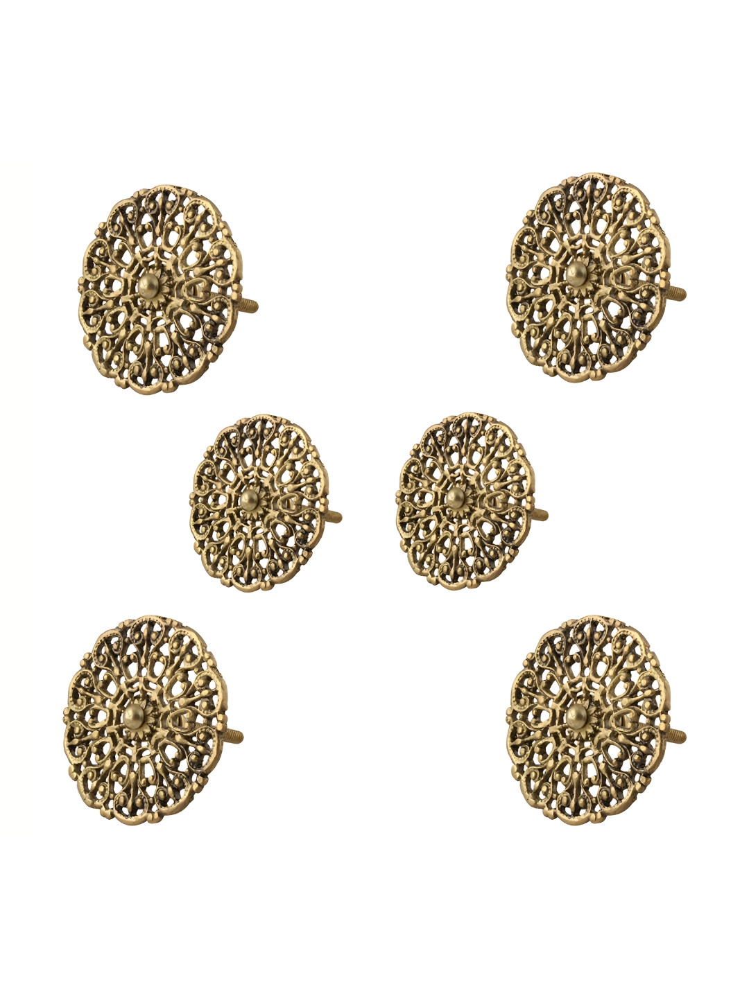 

Indianshelf 6-Pcs Beige Brass Floral Knobs, Gold