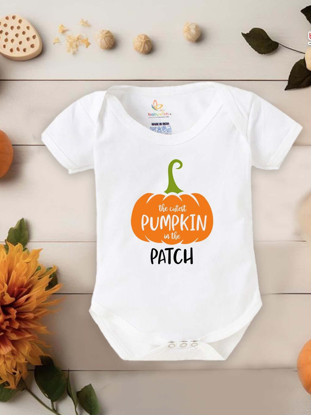 

Babywish Infants Halloween Printed Half Sleeve Bodysuit, White