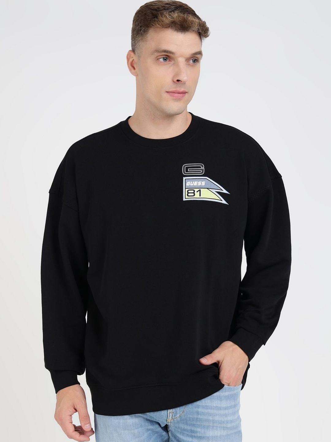 

GUESS Men Round Neck Long Sleeves Sweatshirt, Black
