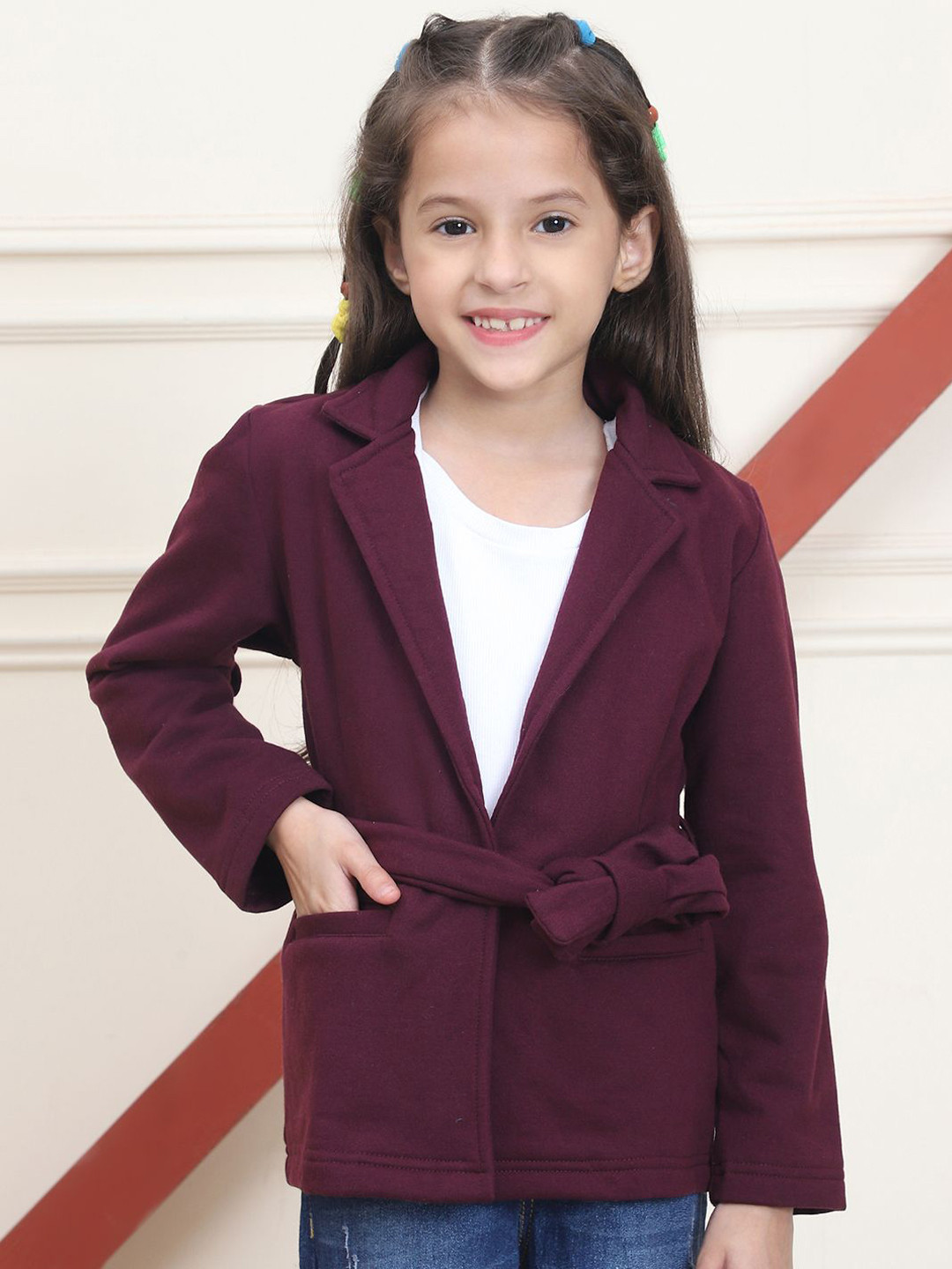 

MINI & MING Girls Long Sleeve Winter Coats With Waist Belt, Burgundy