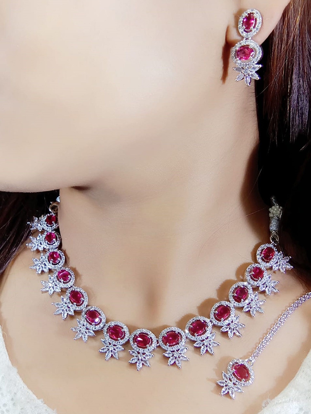 

Ladymania Silver-Plated AD Stone-Studded Jewellery Set