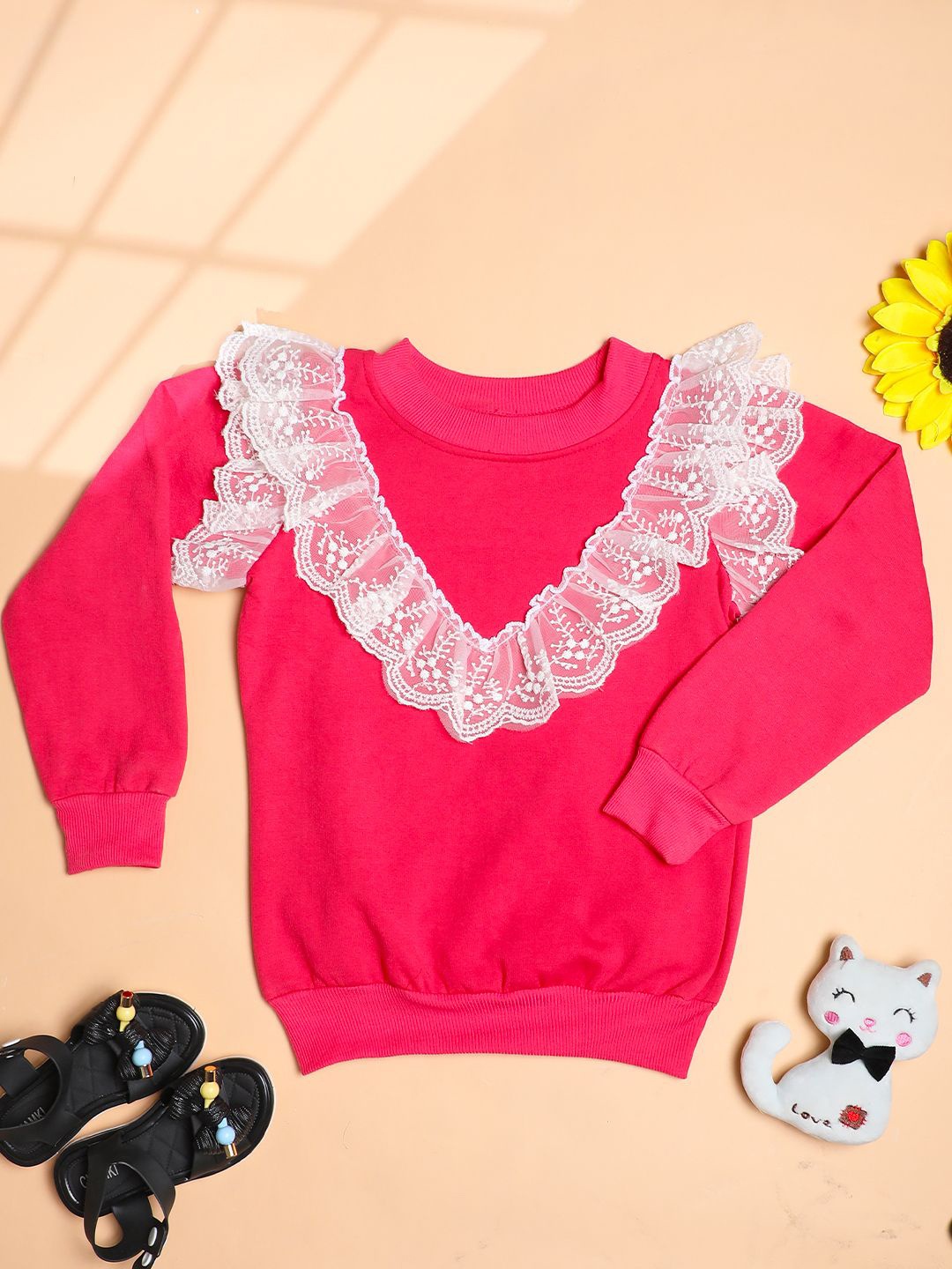 

Cutiekins Girls Round Neck Pullover Sweatshirt, Coral