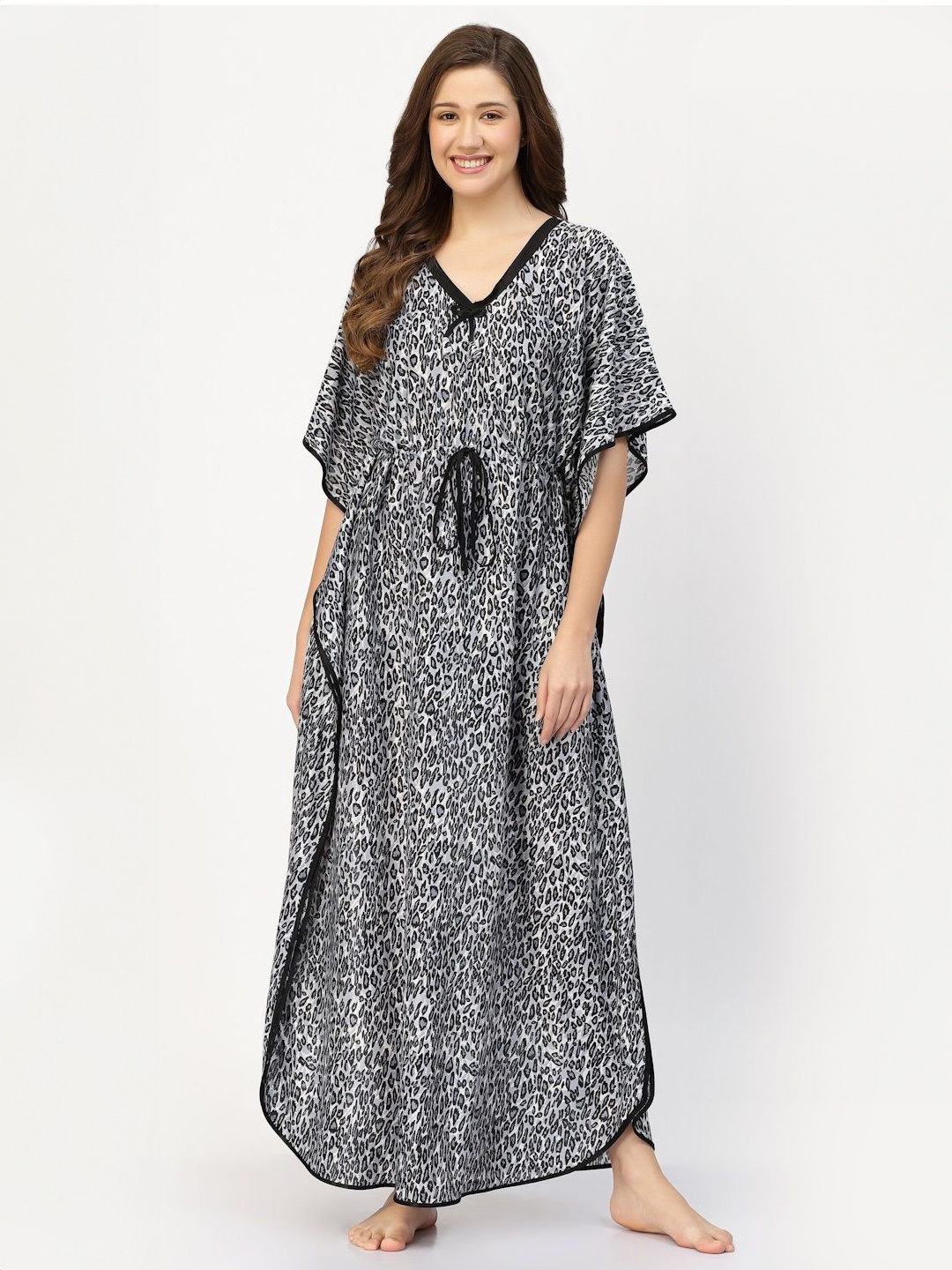 

CHUI MUI Women Printed Maxi Kaftan Nightdress, Black