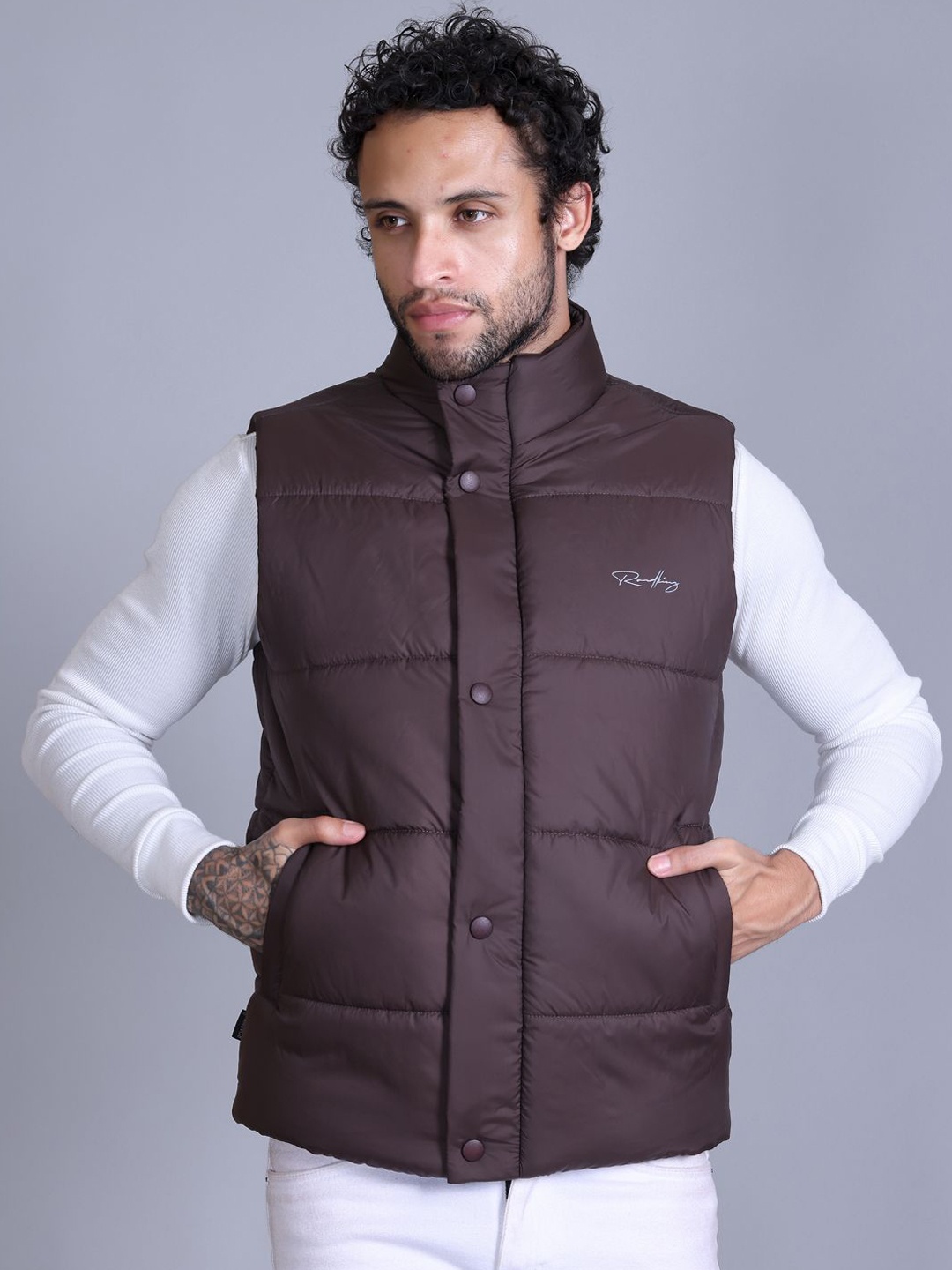 

Roadking Men Mock Collar Solid Casual Padded Jacket, Burgundy