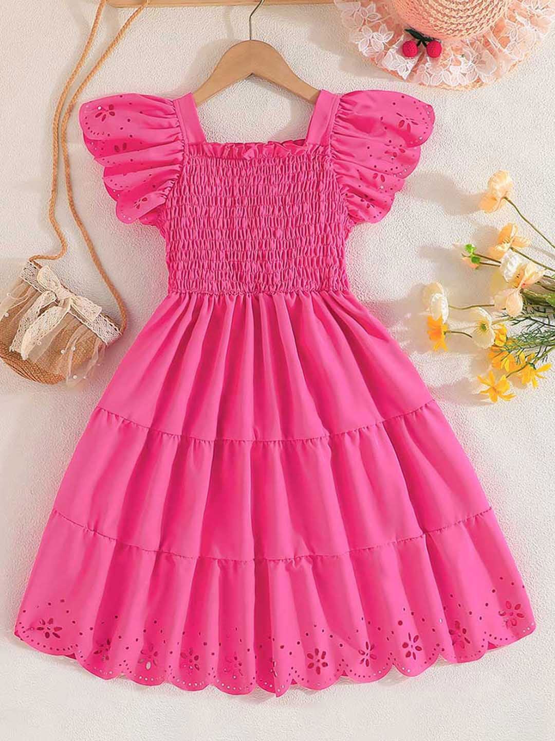 

INCLUD Girls Square Neck Fit & Flare Dress, Pink