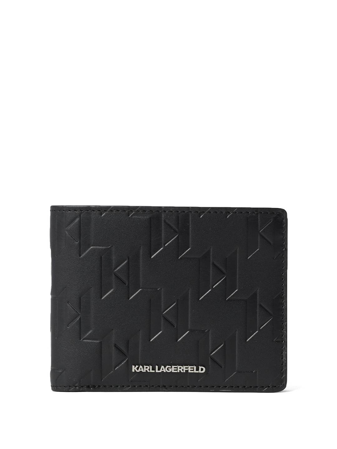 

Karl Lagerfeld Men Abstract Leather Two Fold Wallet, Black