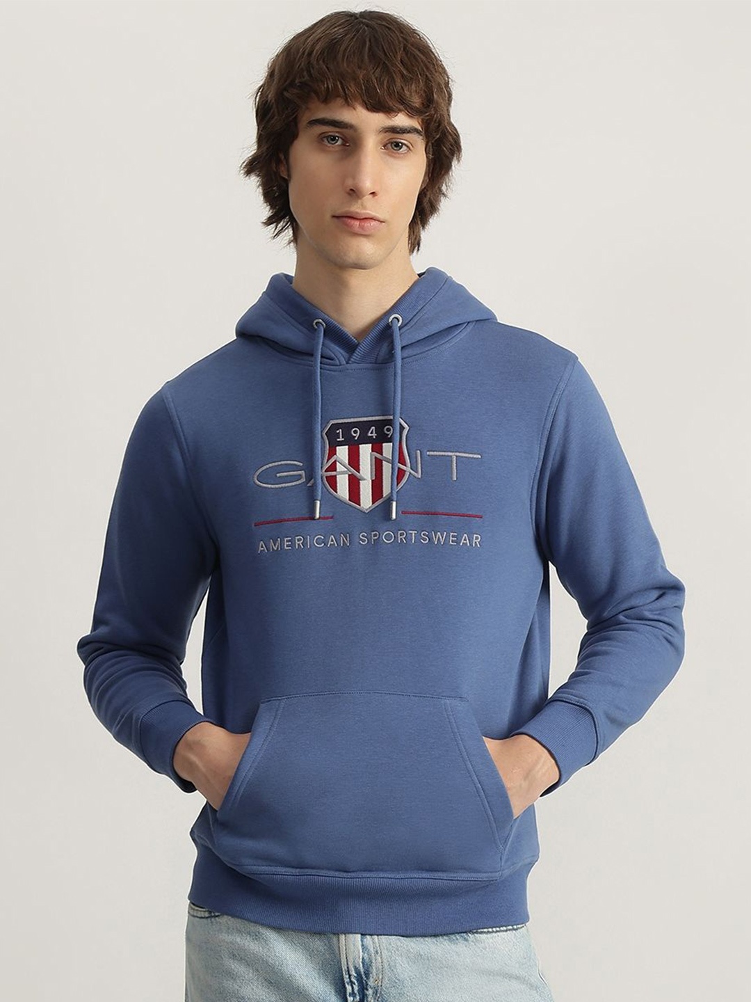 

GANT Men Cotton Brand Logo Printed Hooded Sweatshirt, Blue