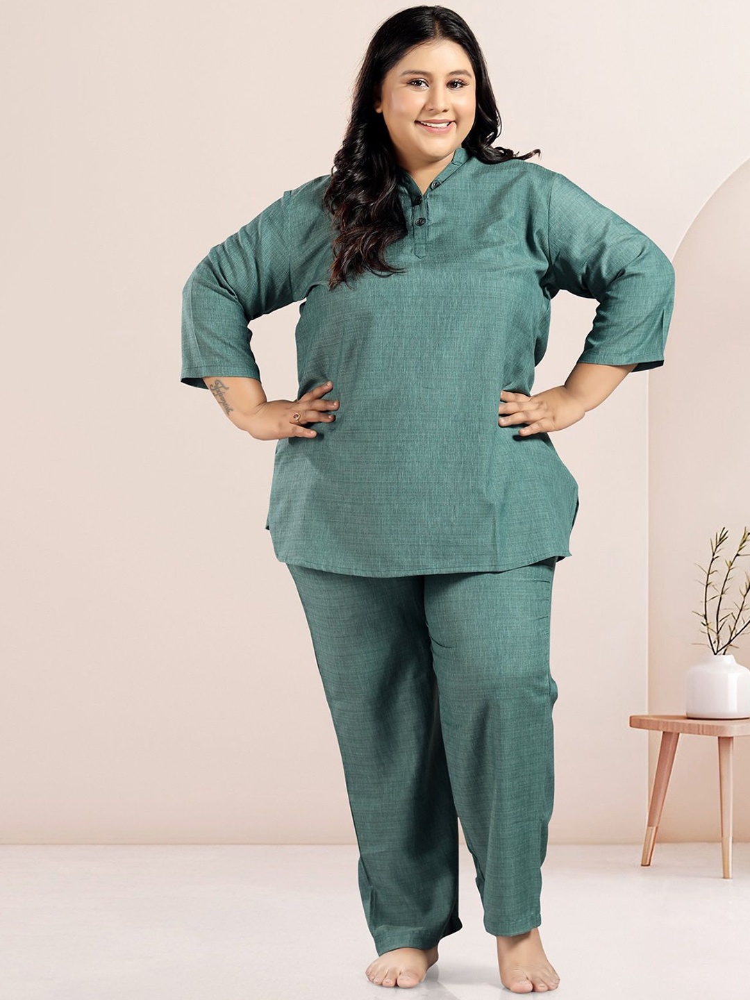 

TITTLI Women Top With Pyjama Night Suit Set, Green