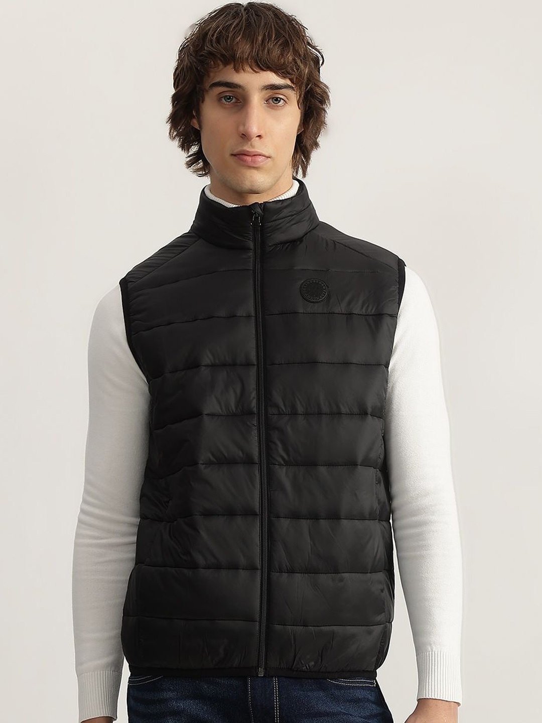 

LINDBERGH Men Mock Collar Solid Casual Padded Jacket, Black