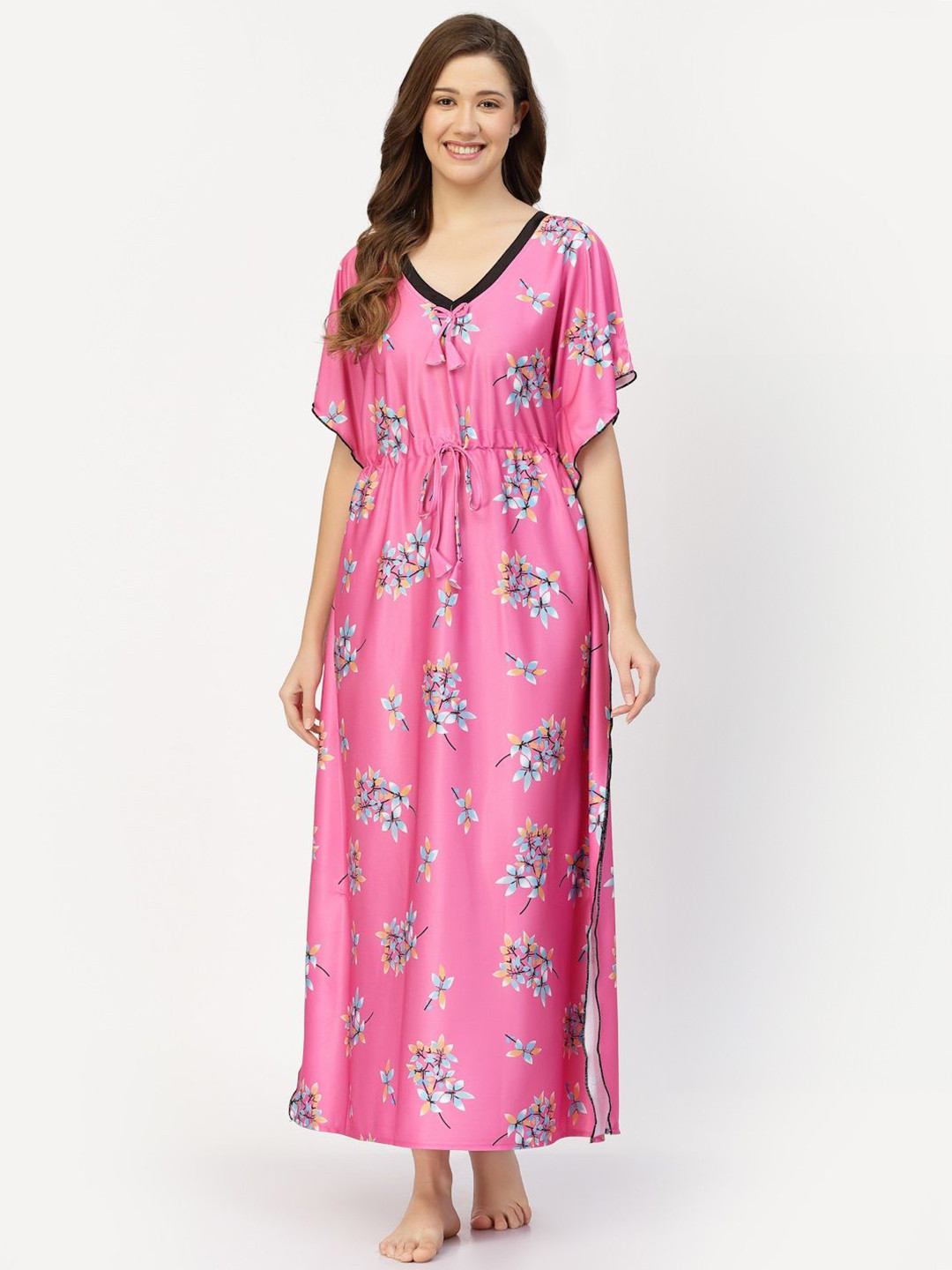 

CHUI MUI Women Printed Maxi Kaftan Nightdress, Pink