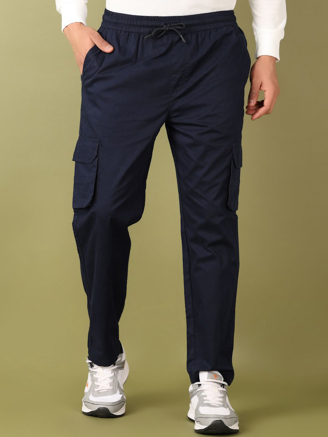 

V-Mart Men Cotton Mid-Rise Track Pants, Navy blue