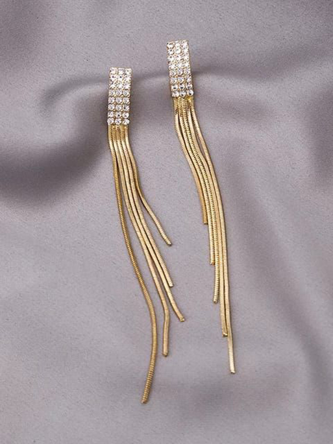 

YU FASHIONS Gold-Plated Rhinestone Studded Geometric Drop Earrings