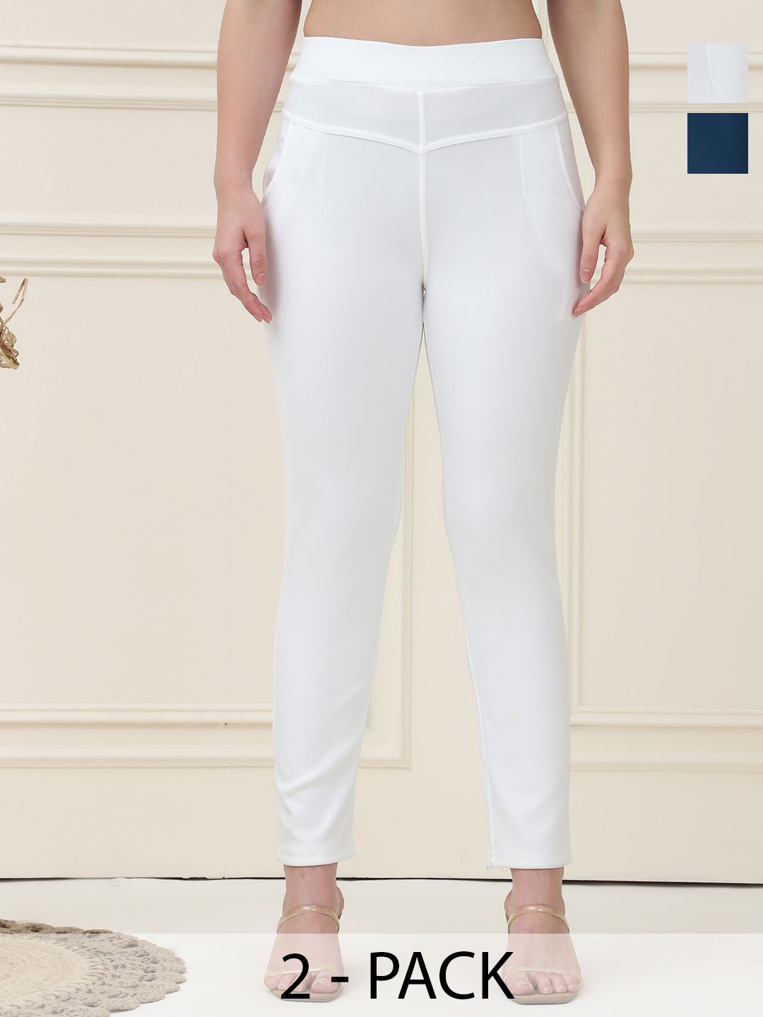 

GRACIT Women pack of 2 Skinny Fit Jeggings, White