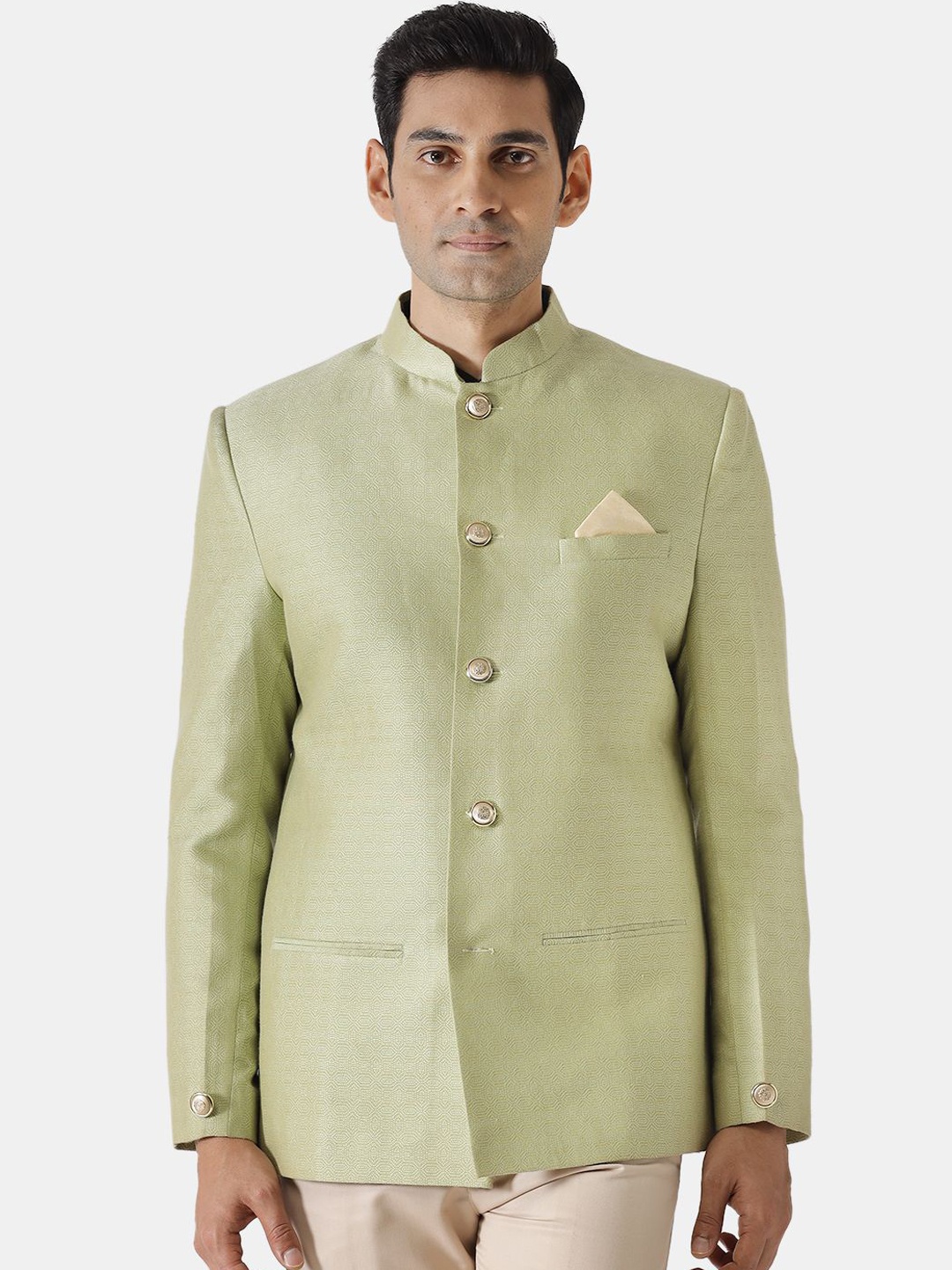 

KISAH Self Design Bandhgala Blazers, Green