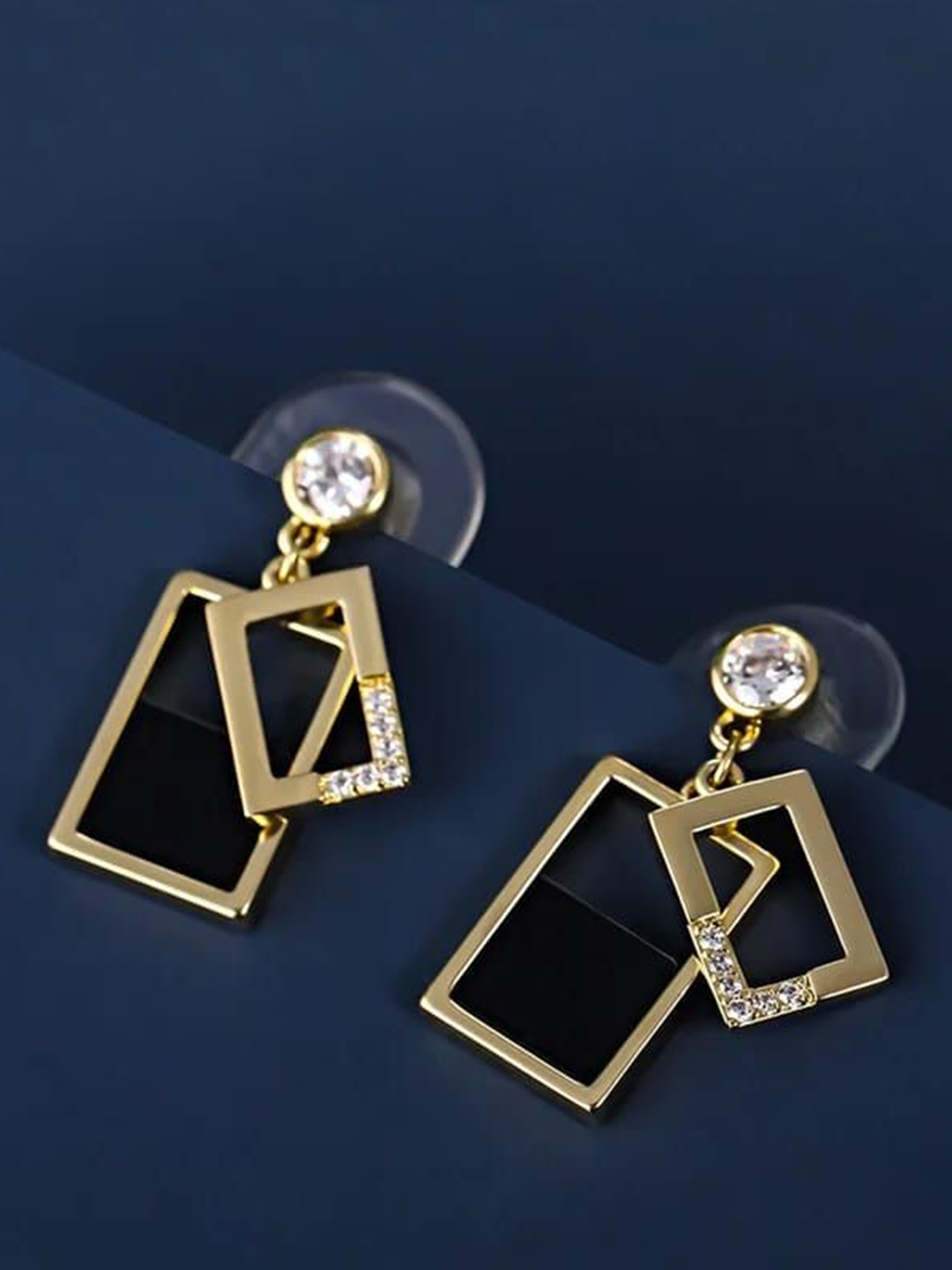 

YU FASHIONS Rhinestone Studded Geometric Drop Earrings, Gold