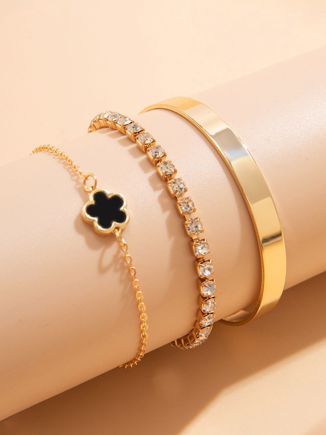 

Jewels Galaxy Set Of 3 Gold-Plated Crystals Charm Bracelets