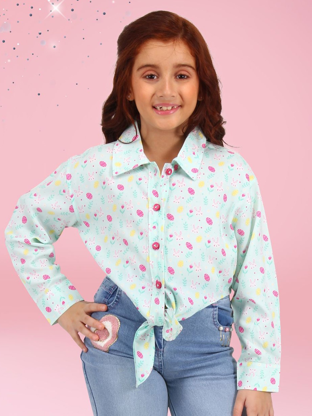 

CUTECUMBER Girls Floral Printed Top, Green