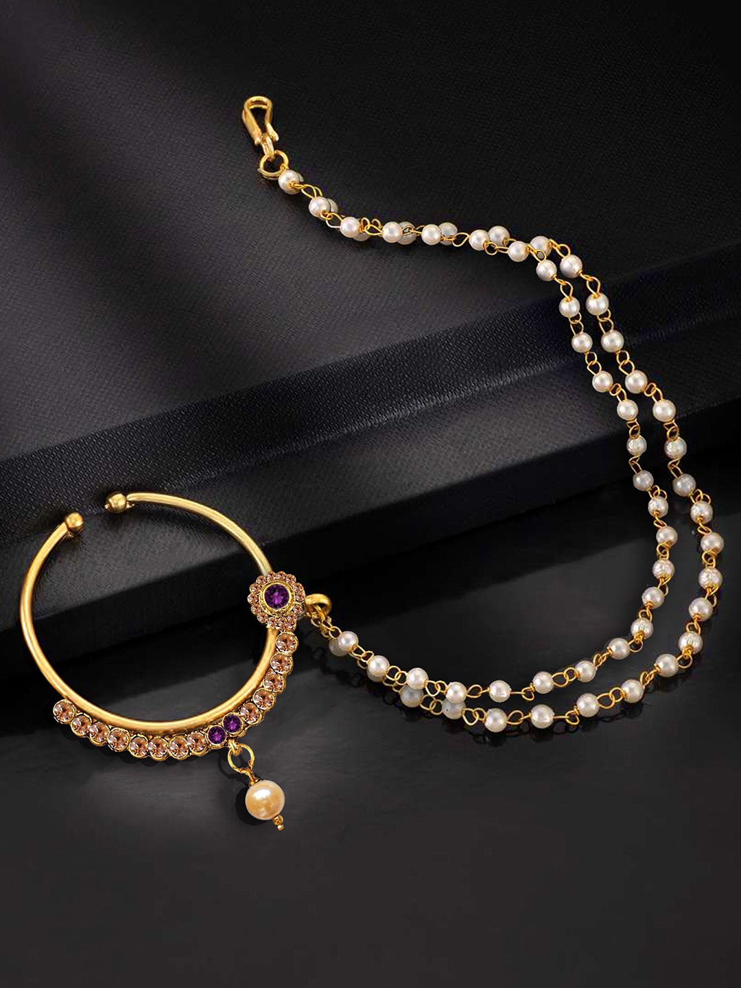 

LUCKY JEWELLERY 18K Gold-Plated Cubic Zirconia Chained Nosepin
