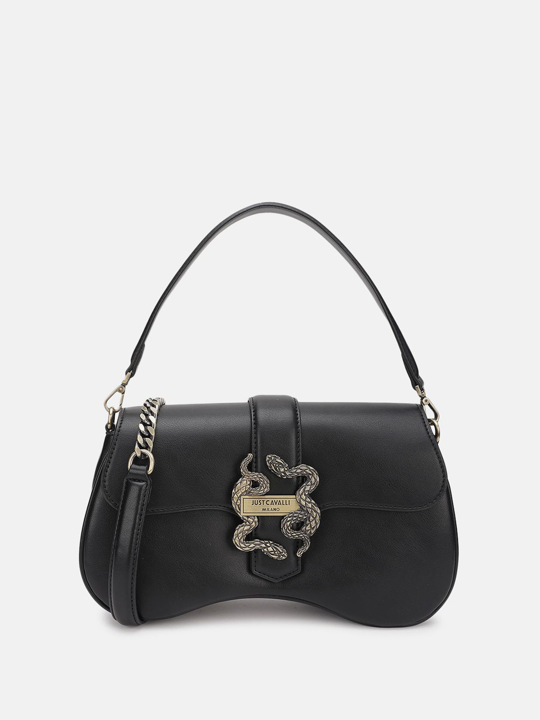 

Just Cavalli Women Solid Structured Satchel Bag, Black